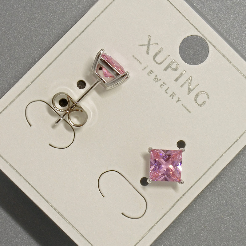 Pendientes tipo botón Xuping con cristal rosa, diámetro 6 mm, rodio