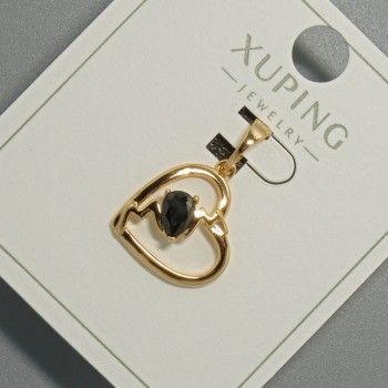 Colgante 'Corazón' Xuping con cristal negro, diámetro 15x14, 5 mm ±, longitud 22,5 mm ±, baño de oro 18K