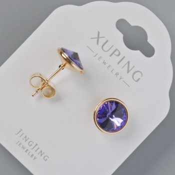 Pendientes tipo botón Xuping con cristales Swarovski de color violeta, diámetro 10 mm, baño de oro 18K