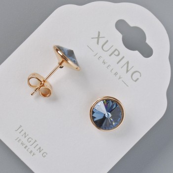 Aretes de botón Xuping con cristales Swarovski de color azul, diámetro 10 mm, baño de oro de 18K