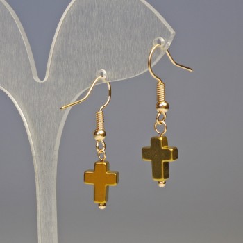 Aretes de hematita en forma de cruces doradas, diámetro 8×10 mm, longitud 3 cm