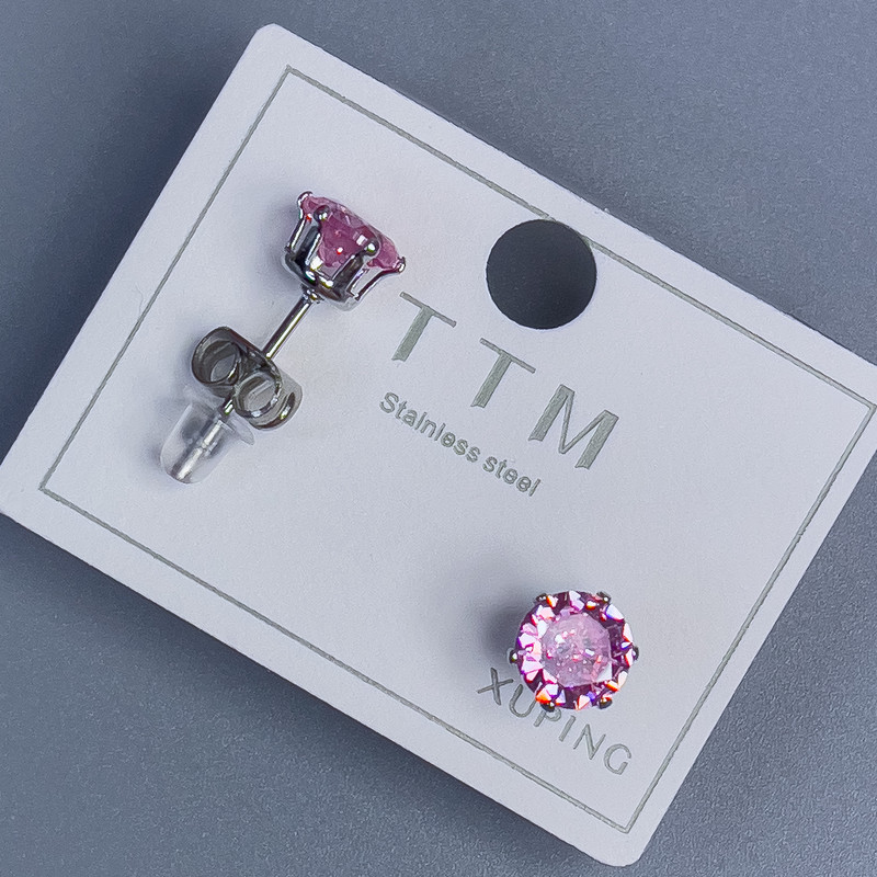 Pendientes de botón Xuping con piedra rosa de 6 mm ± rodio