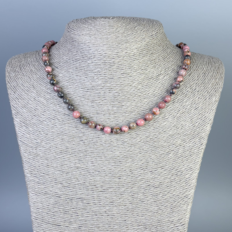 Collar de rodonita con bolas lisas de 6 mm, 45 cm ±