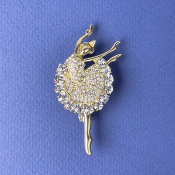 Broche bailarina con strass blancos 51×26 mm +- metal dorado