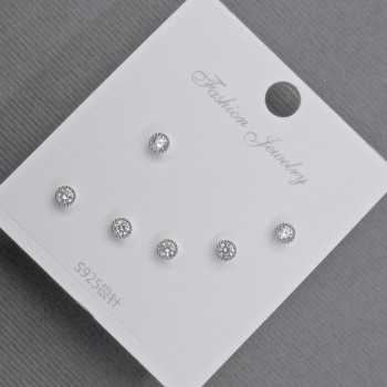 Aretes tipo botón 3, 2 mm+ plateado con cristales blancos