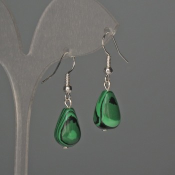Pendientes de malaquita en forma de gota 10×15 mm+-, longitud 35 mm+