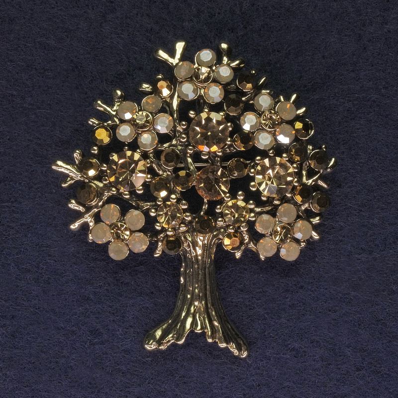 Broche Árbol con strass dorado, diámetro de 45×50 mm +