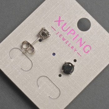 Aretes tipo botón Xuping con cristal negro, diámetro de 6 mm ± rodio