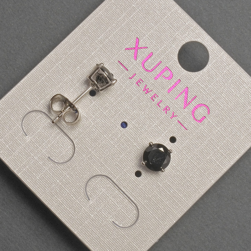 Aretes tipo botón Xuping con cristal negro, diámetro de 6 mm ± rodio