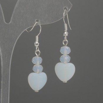 Pendientes con piedra luna en forma de corazón 10 mm ±, rondeles 6×5 mm ±, longitud 38 mm ±