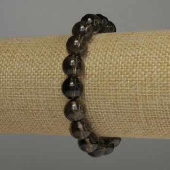 Pulsera de topacio ahumado con cuentas lisas, diámetro 10 mm, longitud 18 cm, elástica
