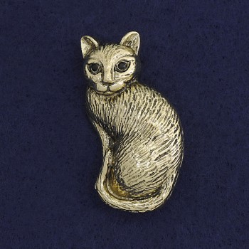 Broche colgante con forma de gato, cristales negros, dorado oscuro, metal dorado, 45×24 mm+