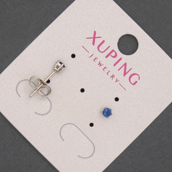 Aretes de botón Xuping con cristal azul, diámetro 3 mm ±, baño de rodio