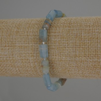 Pulsera de calcita azul, cuentas cilíndricas de 10×6 mm, cuentas de 3 mm, longitud 18 cm, elástico