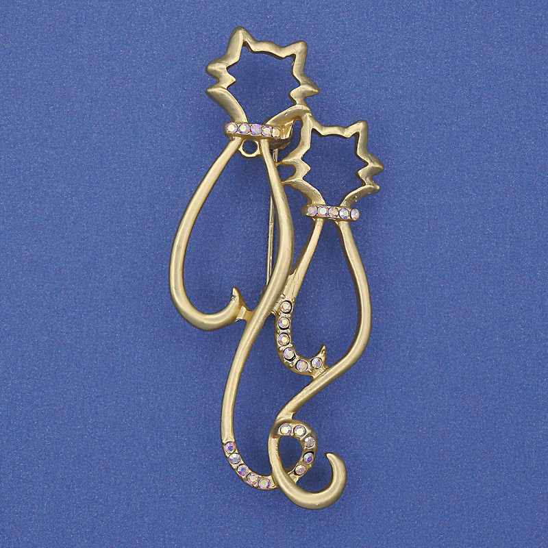 Broche de gatos arcoíris con strass dorado 58×26 mm+