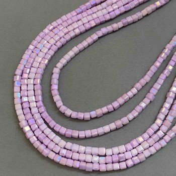 Cuentas de cristal checo lilas con recubrimiento color gasolina, en hilo, facetadas en cubo, diámetro 4×4 mm, longitud 38 cm