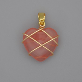Colgante Corazón en entramado de calcedonia 21×21 mm ±, diámetro 30 mm ±