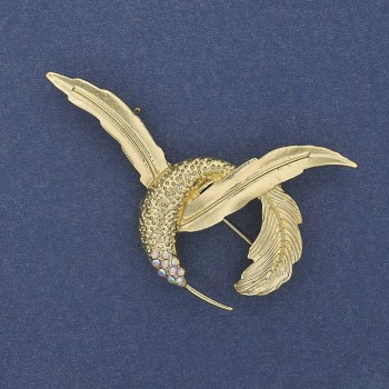 Broche Colibrí con strass iridiscentes en metal dorado 56x40 mm+
