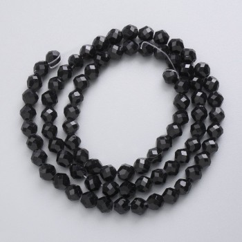 Cuentas de cristal checo en hilo negro mate, bola facetada de 5 mm, longitud 40 cm +