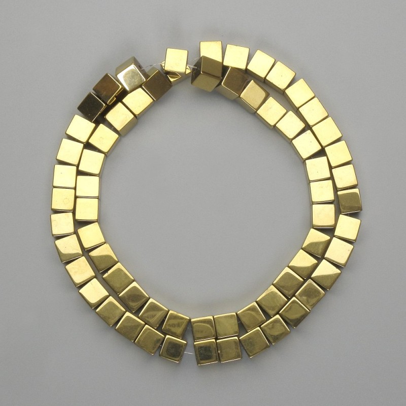Cuentas de hematita cubo dorado 6×6 mm, longitud 40 cm