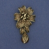 Broche-pendiente flor, perla y strass, color bronce, 60×32 mm+