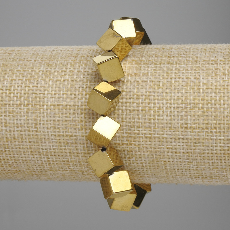 Pulsera de hematita dorada cubos 8×8 mm