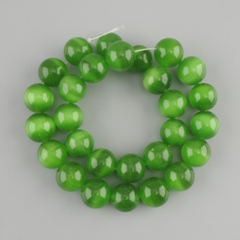 Cuentas de ojo de gato verde, bolas lisas, diámetro 13,5–14 mm, longitud 37 cm ± en hilo