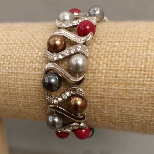 Pulsera de perlas de Mallorca, longitud 18 cm ± elástica
