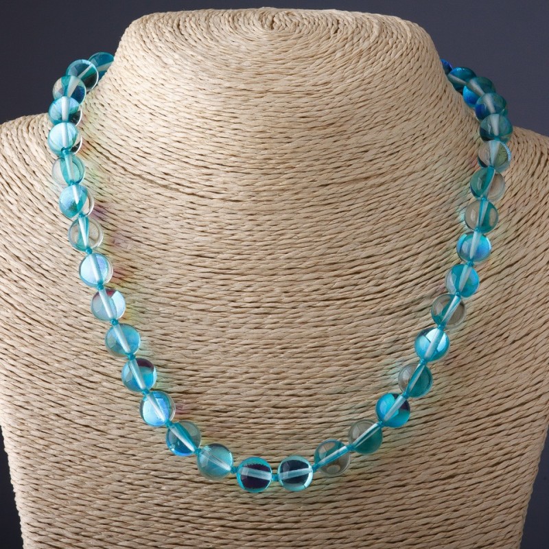 Collar de cuentas de vidrio opalino azul, diámetro 10 mm