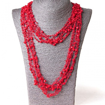 ( 140 cm ) Collar de malla de araña con colgantes redondos en color rojo