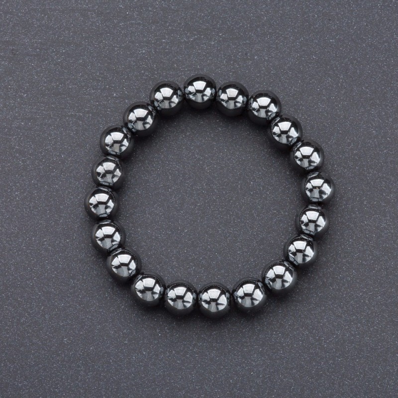 Pulsera de hematita natural con cuentas lisas de 10 mm de diámetro