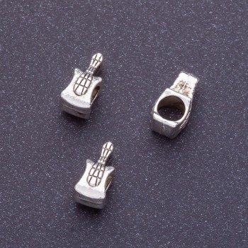 Abalorio Pandora en forma de guitarra, longitud 11 mm, diámetro del orificio 4 mm, color plata, empaque 20 g + 24 uds.