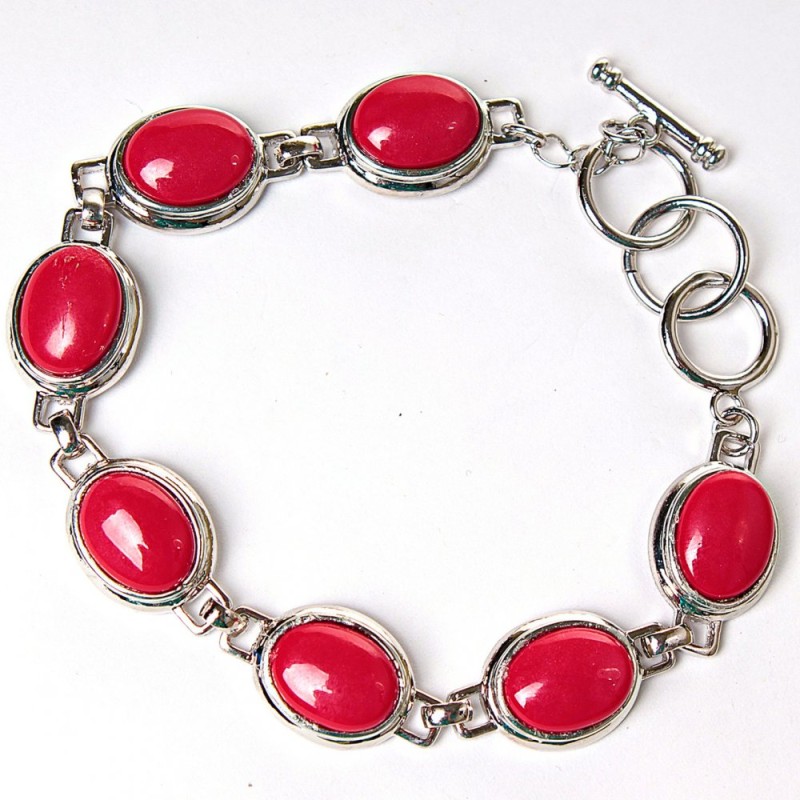 Pulsera con piedra ovalada de coral, cierre tipo toggle