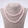 Collar largo de cuarzo rosa de piedra natural, bolas lisas de 8 mm, longitud 120 cm