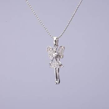 Colgante 'Hada' en cadena tipo ficha, diámetro 25×10 mm, longitud 50 cm, metal gris