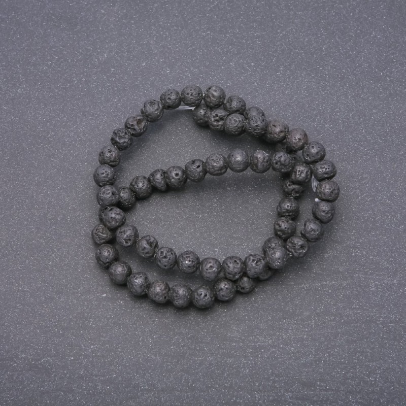 Cuentas de lava natural en hilo, diámetro 6 mm ±, longitud 40 cm