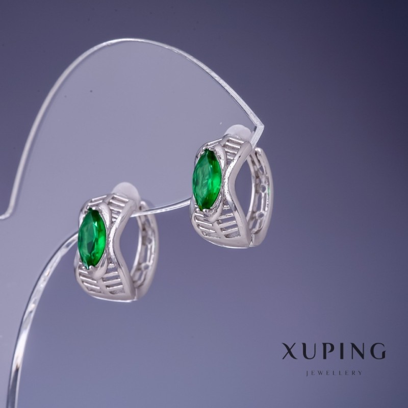 Pendientes Xuping con cristales verdes de 15x7 mm en rodio