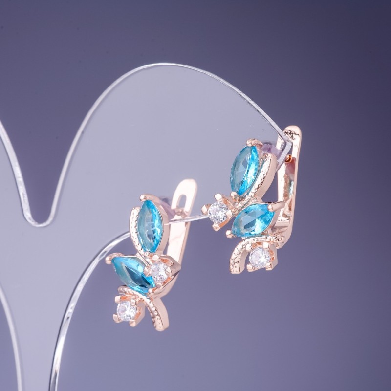 Pendientes con cristales azules de 19×12 mm, metal dorado