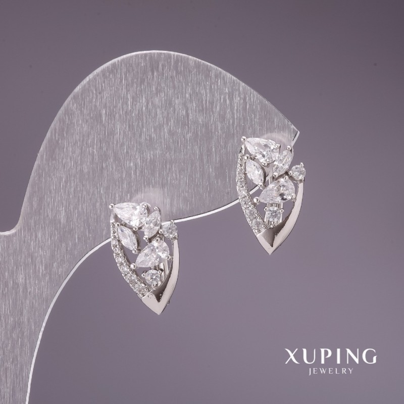 Pendientes Xuping con piedras blancas 9x15 mm, rodio
