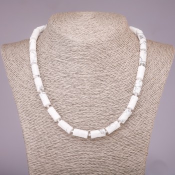 Collar de howlita natural, cuentas cilíndricas de 8x17 mm, longitud 45 cm