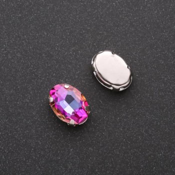 Cristal para coser en garra ovalado 10x14 mm, color frambuesa-amarillo