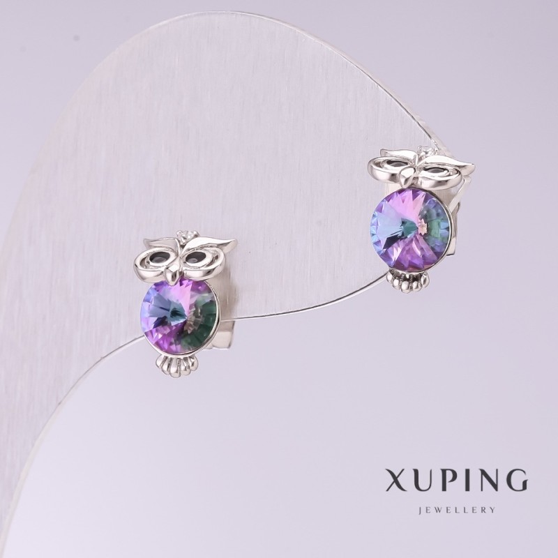 Pendientes Xuping 'Búho' con piedras rosas 11×7 mm rodio