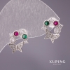 Pendientes Xuping de mariposa con cristales de strass, color blanco, verde y frambuesa, 13×12 mm, baño de rodio