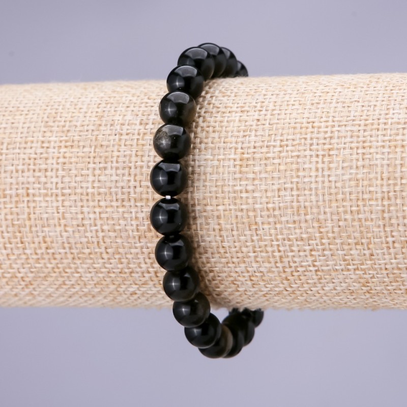 Pulsera de obsidiana solar con bolas lisas de 8 mm en elástico