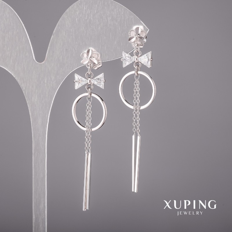 Pendientes Xuping con piedras blancas 14×60 mm rodio