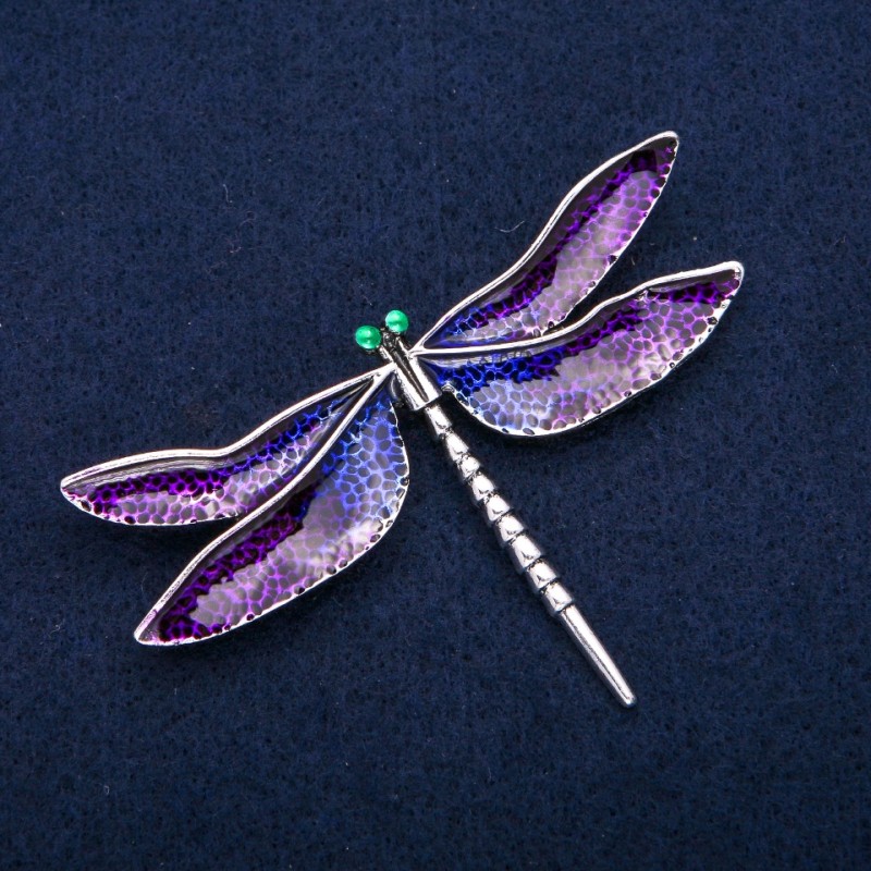 Broche Libélula esmalte violeta, metal plateado 47×76 mm