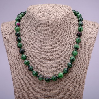 Collar de zoisita natural con cuentas lisas, diámetro de 10 mm (±), longitud 45 cm