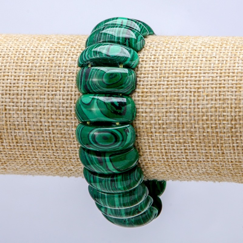 Pulsera elástica de malaquita (prensada) con eslabones lisos 21×9 mm+