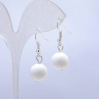Pendientes de ágata blanca, diámetro 12 mm ±, longitud 3 cm ±