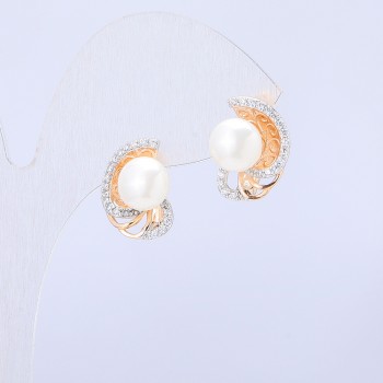 Pendientes Xuping con baño de oro 18K, con cristales blancos y perlas de Mallorca, diámetro 15×11 mm +
